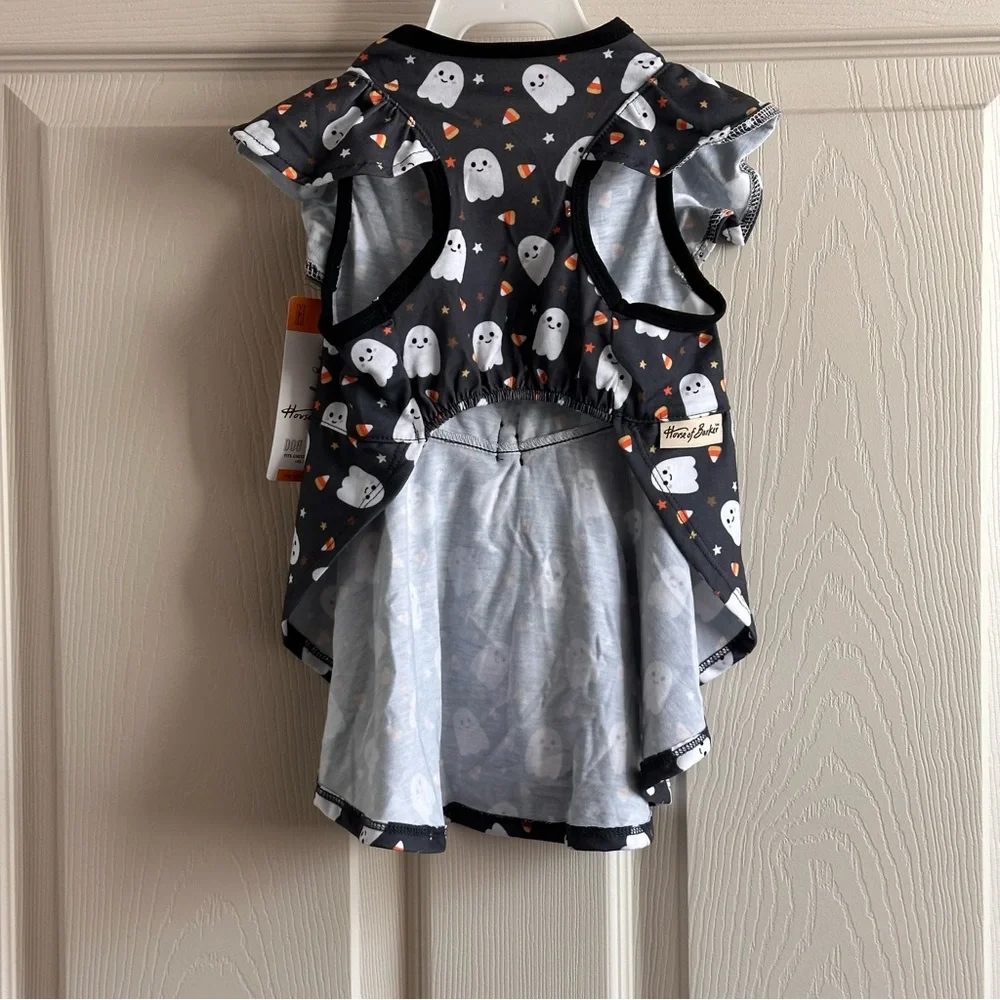 House of Barker Ghost and Candy Print Dog Dress with Black Bow Size Medium
